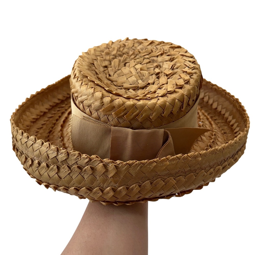 Vintage Amy New York Straw Boater Hat Abraham Straus Ribbon‎ Accent